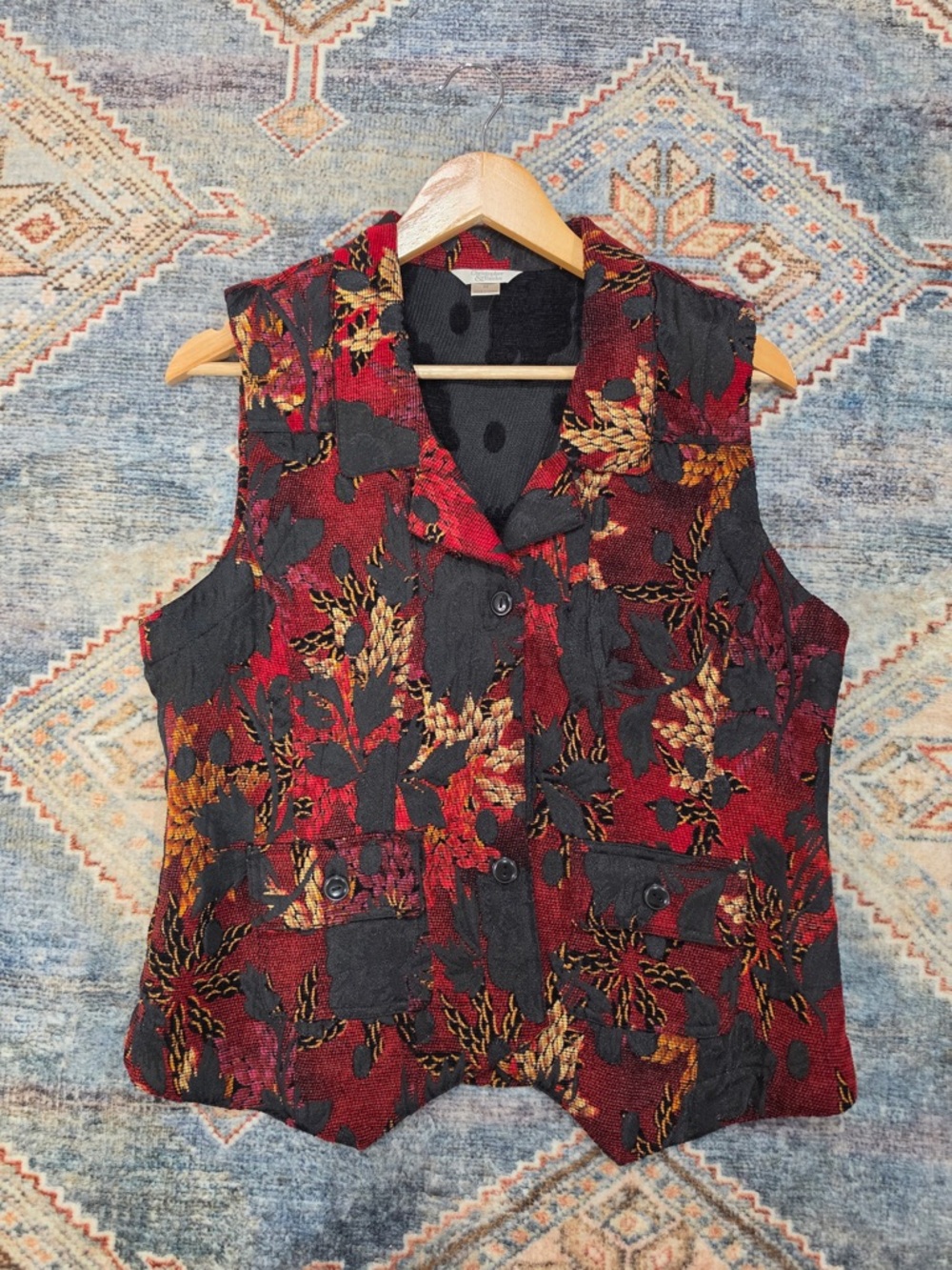 Christopher & Banks Tapestry Vest Womens Medium Floral Grannycore Cottagecore